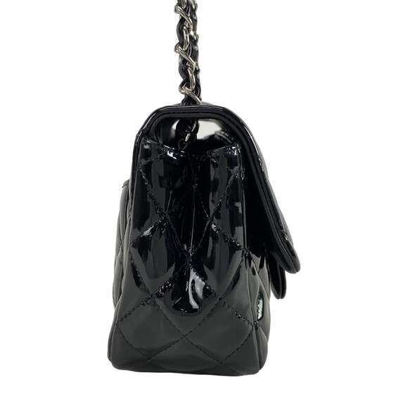 Chanel Mini Square Flap Bag Patent Leather Quilted Black/Silver CC Authentic - Picture 3 of 16
